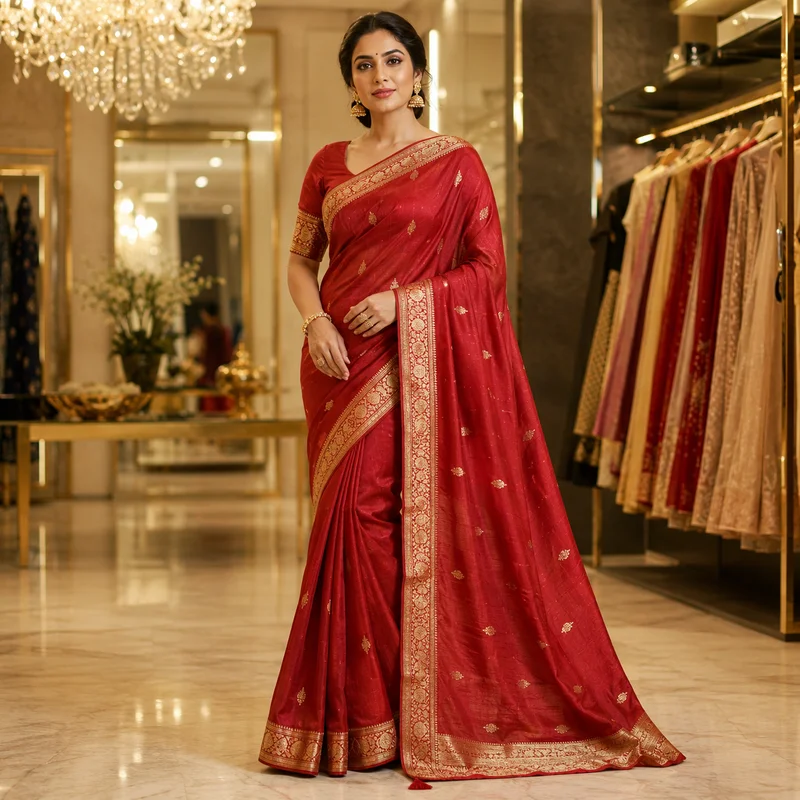 Red Fancy Saree - Paridhan Garments