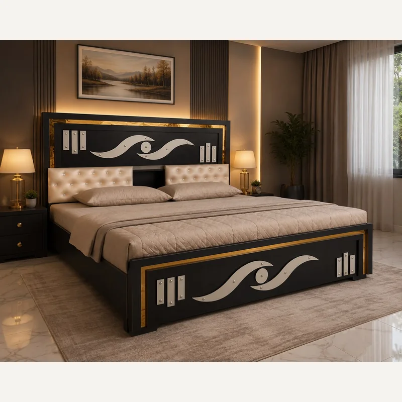 Black Designer Double Bed - A1 Traders Furniture