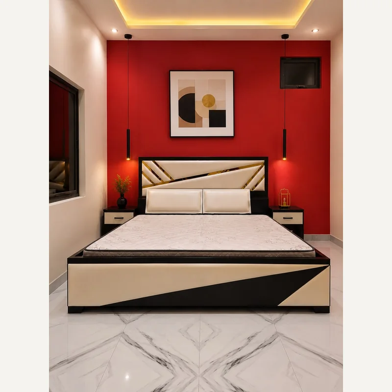 Cream and Black Designer Double Bed available through A1 Traders Furniture